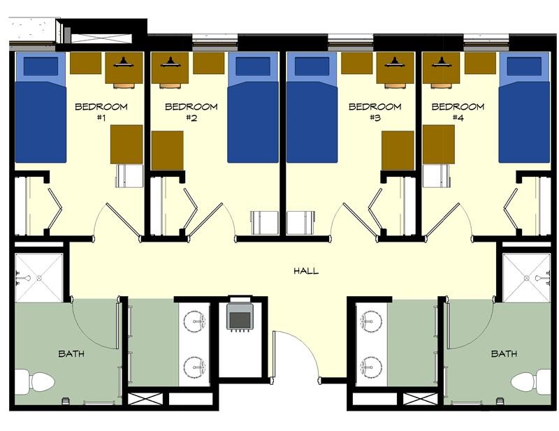 Four person suite floor plan