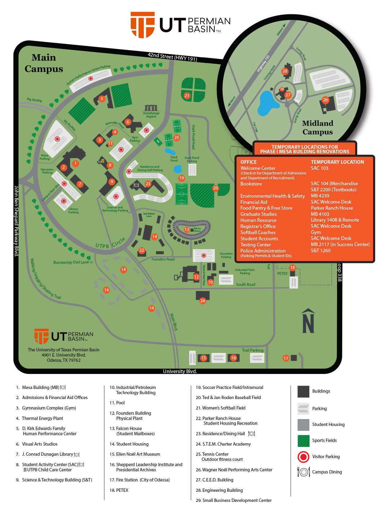 Mapa del campus de la Cuenca Pérmica de UT