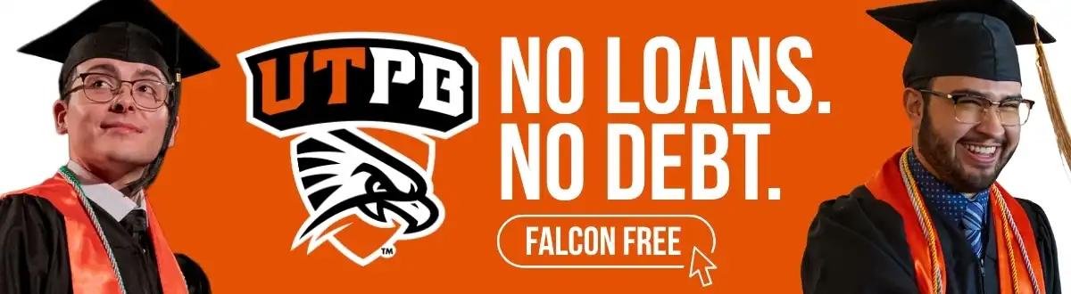 graduates with UTPB logo - no loans, no debt.