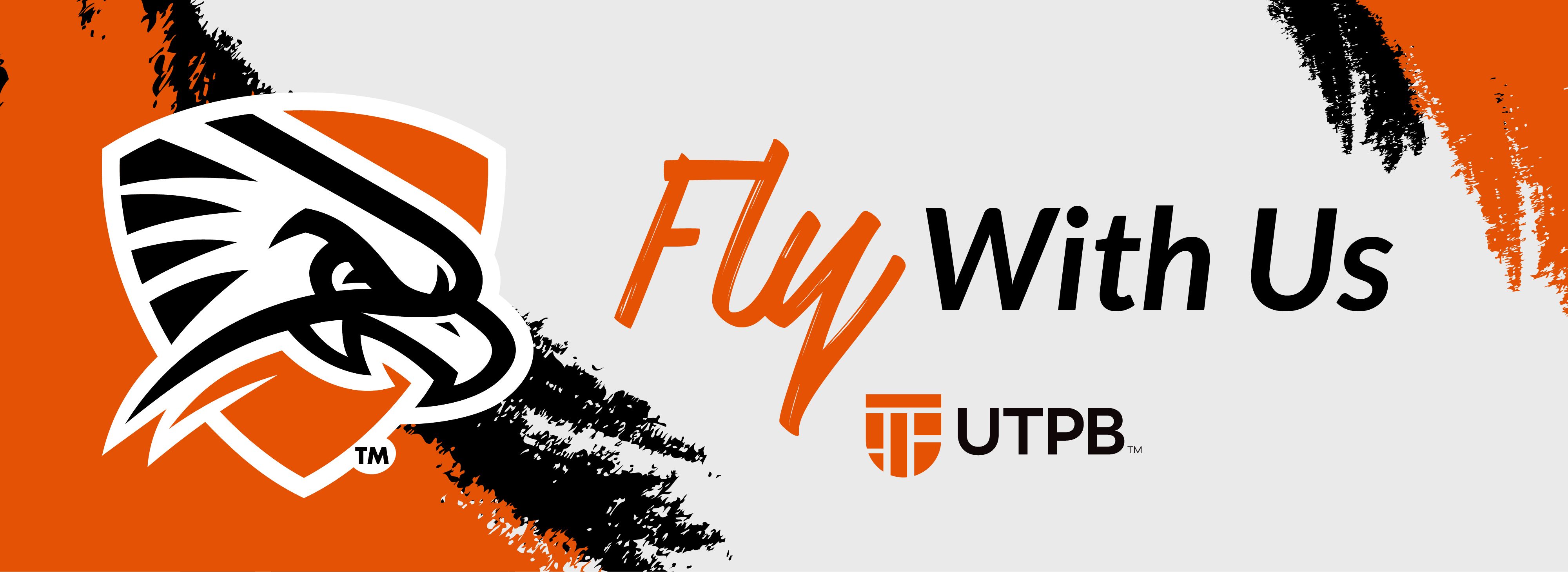 "Fly with Us" banner with Falcon Shield logo