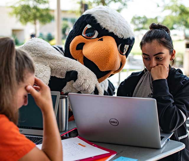 Freddy helping students study