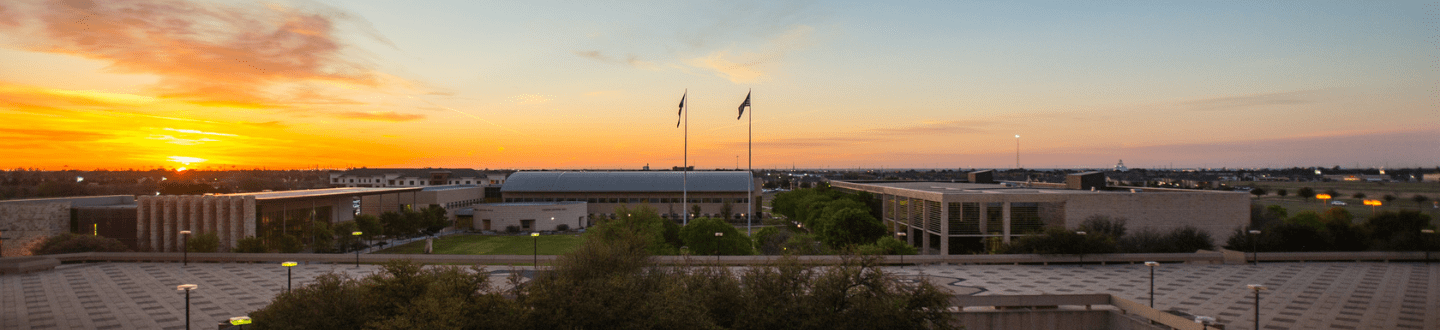 Beauty shot of campus as sun sets