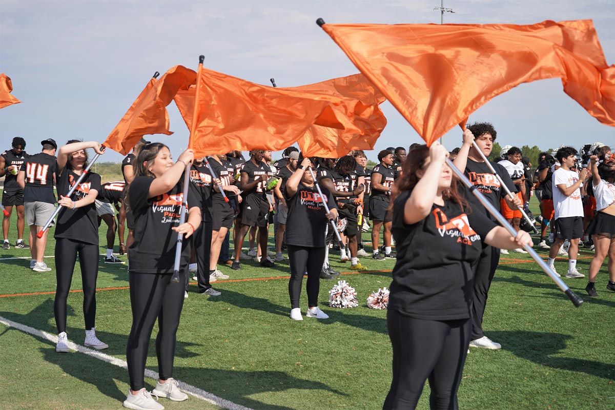 color guard performing at football game