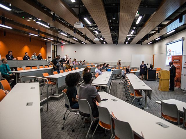 Inside the engineering building lecture hall