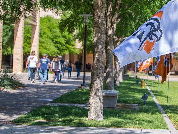 students on a tour of the campus