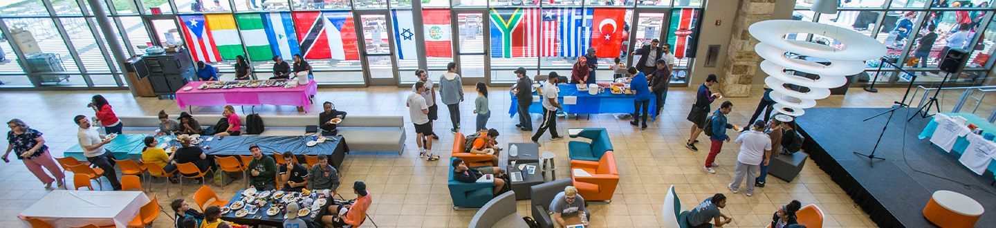 Students gathers in the SAC for International Day