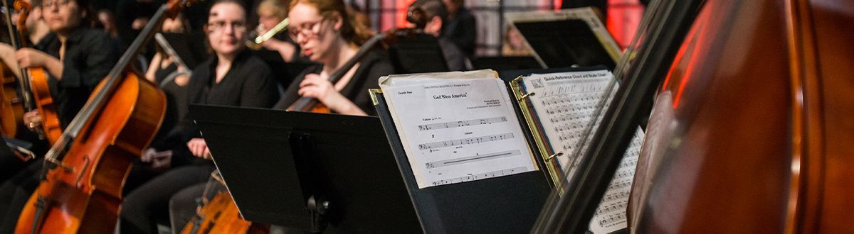 Estudiantes en la orquesta durante un concierto.