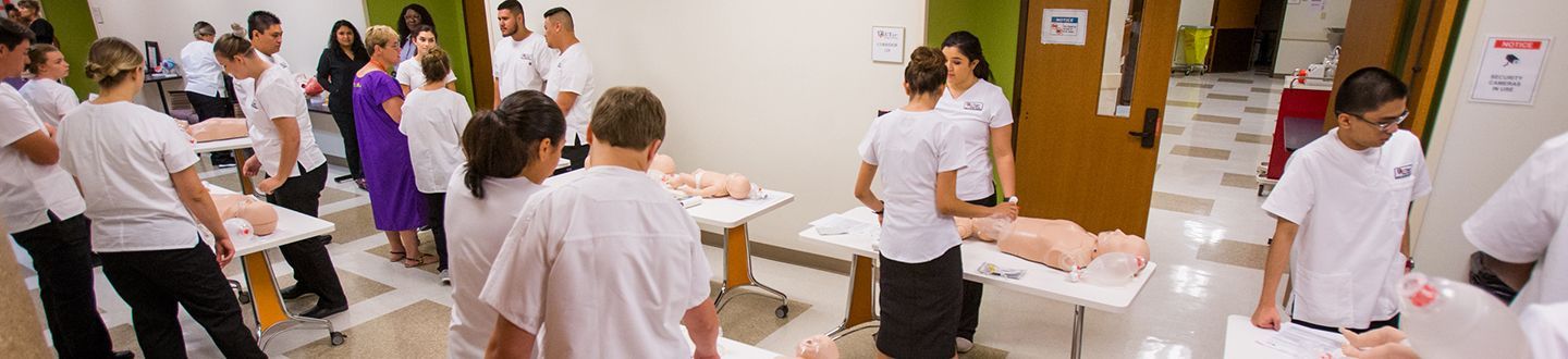 Nursing students in a lab 
