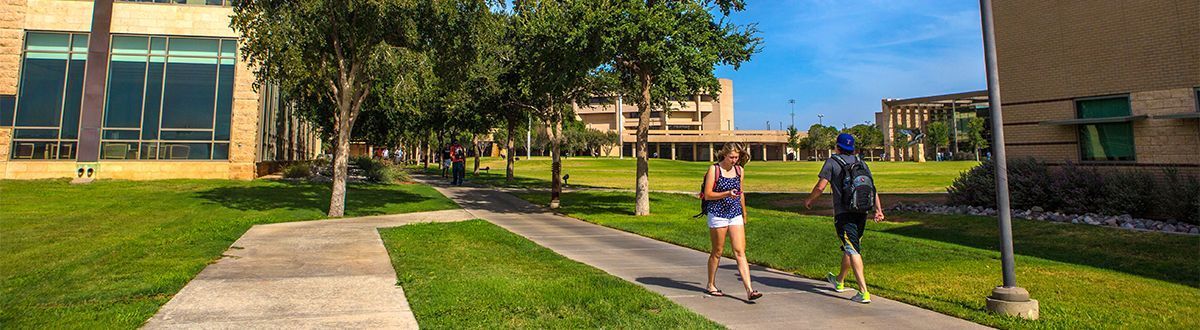 Students walking outside on campus