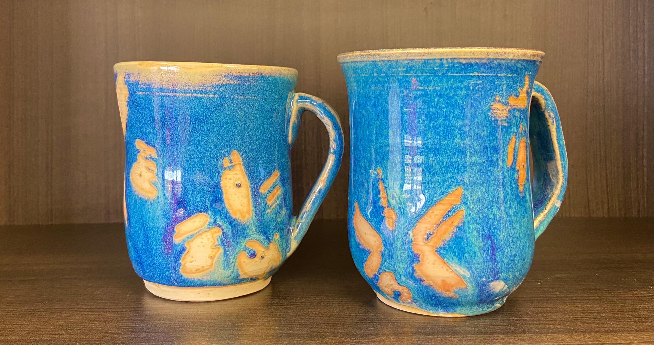 Blue handmade mugs by Emily Muscroft