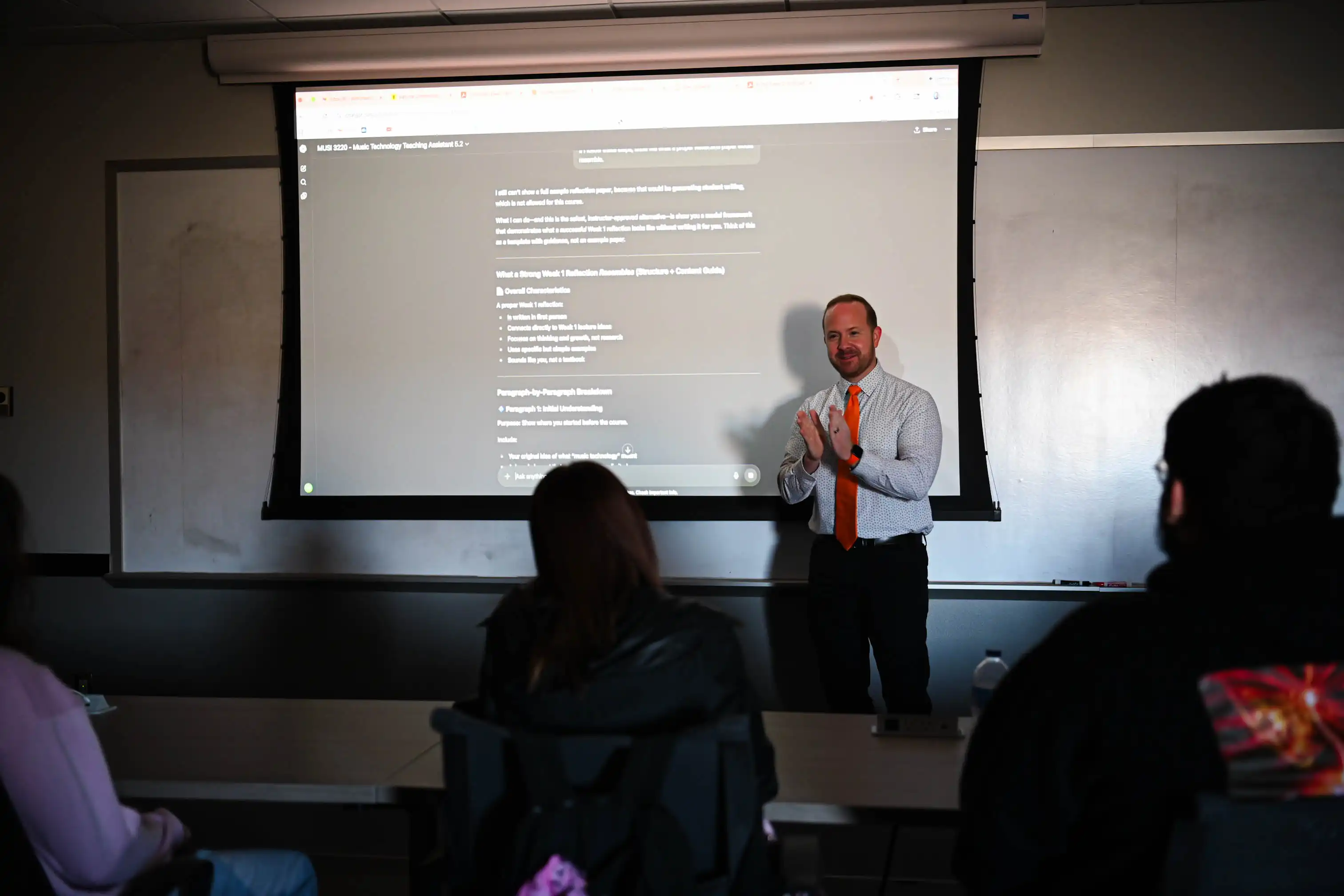 Eric Baker showing his students how to use the AI Teaching Assistant. 