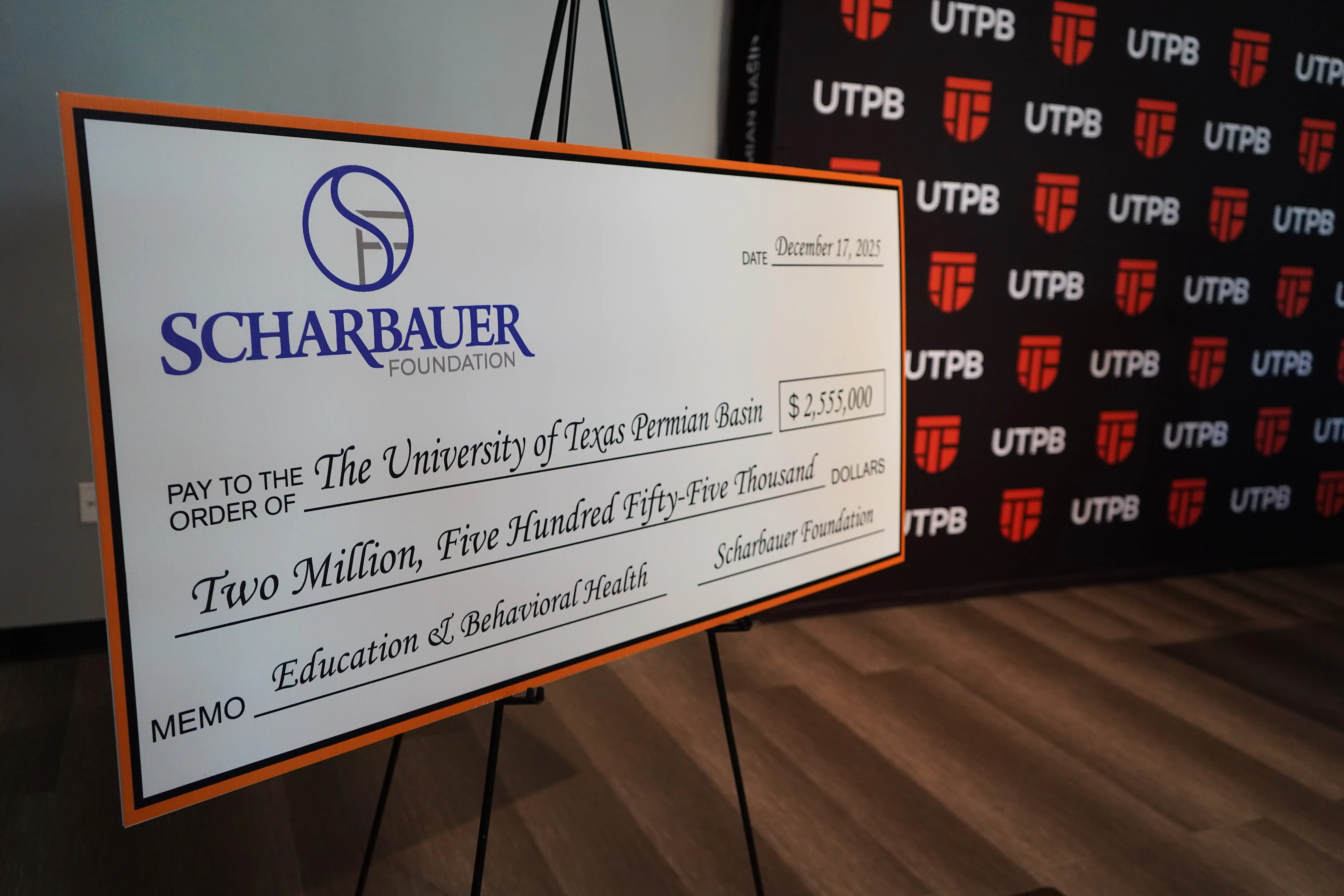 Scharbauer Foundation's check supporting Midland teachers. 