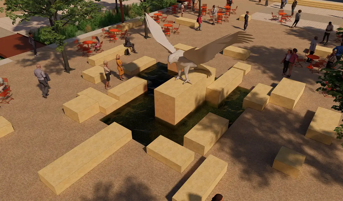 Ariel View Fiona and Fountain - mock up