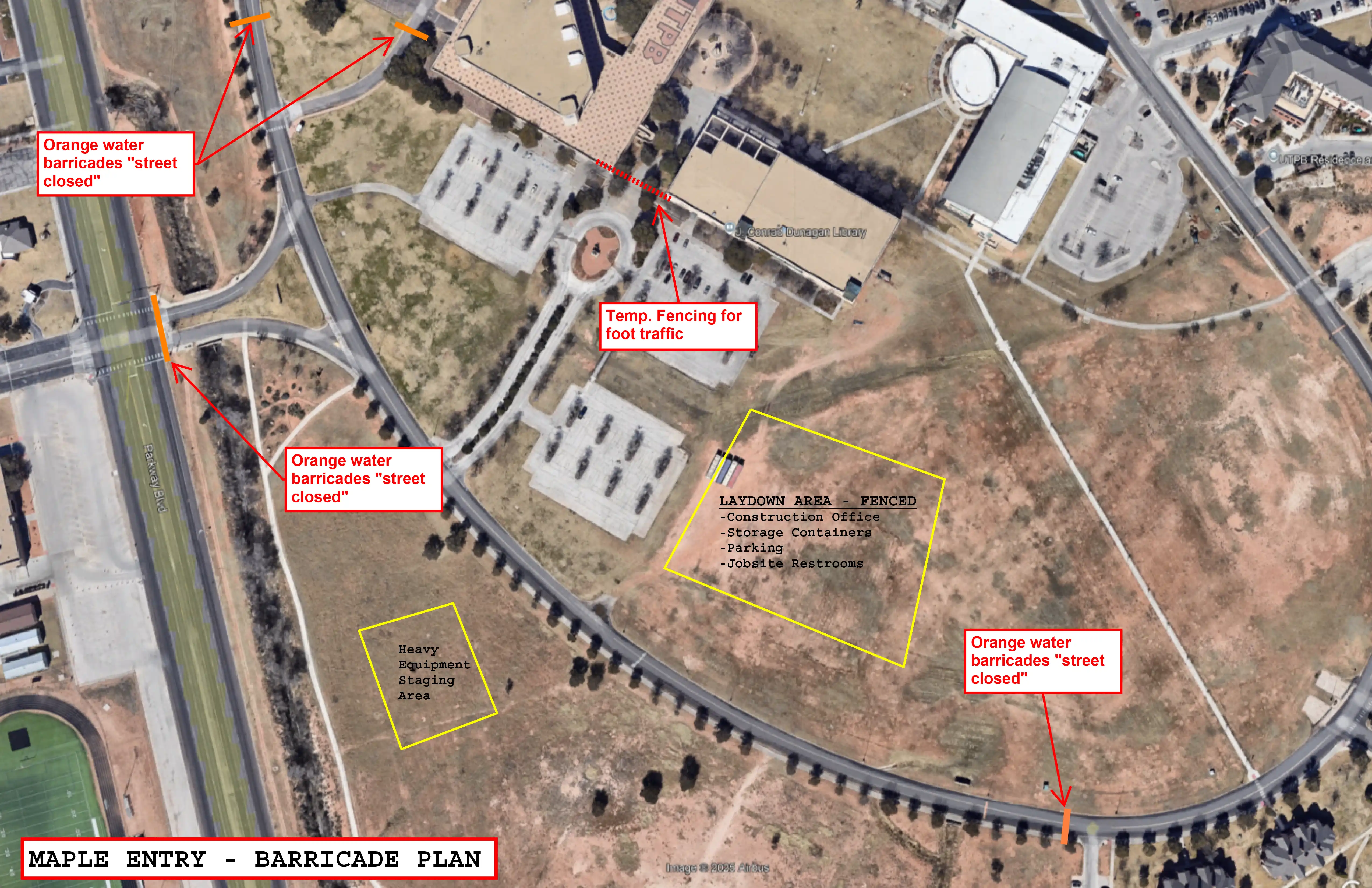 Map for closures at Maple Entry starting July 28th