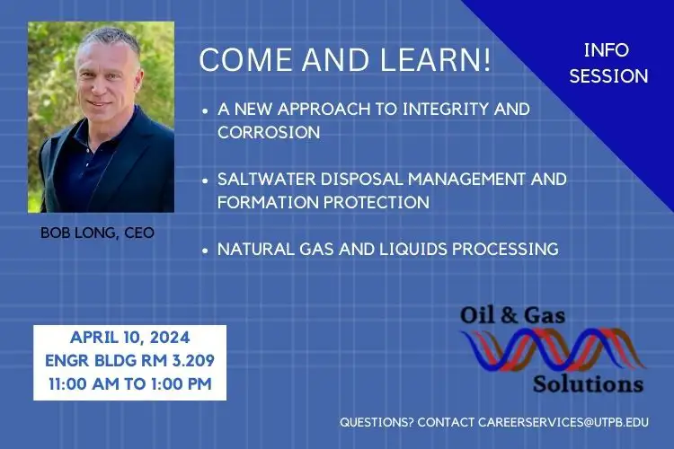oil and gas solution flyer for event on April 10 11am-1pm