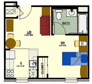 Efficiency apartment floorplan