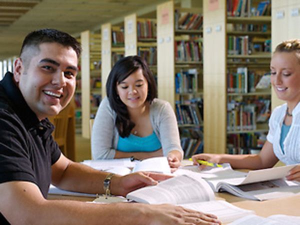 Students studying around table