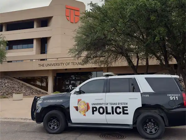UTPB Police SUV in front of the Mesa Building