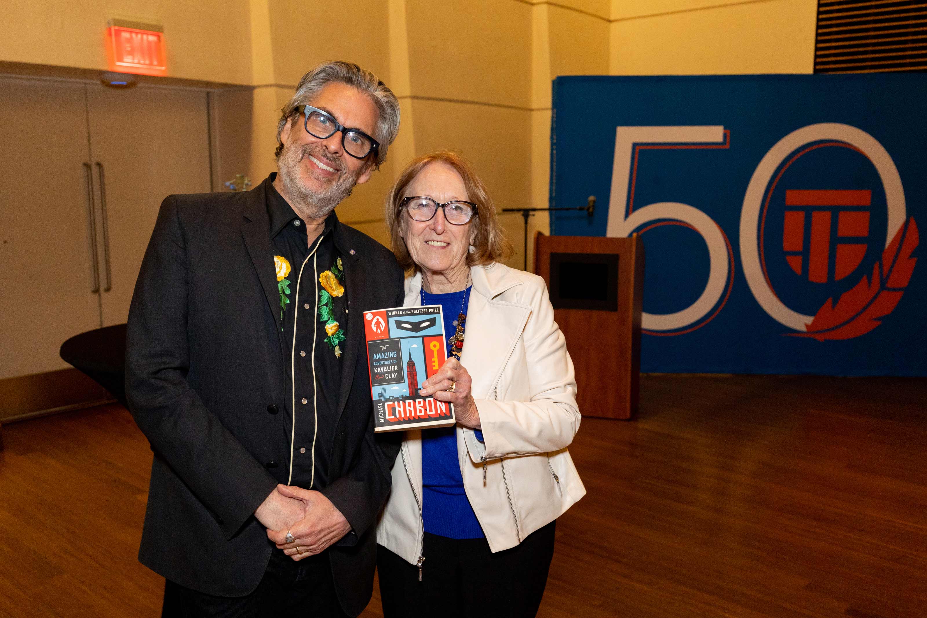 Michael Chabon with guest at Distinguished Lecture Series