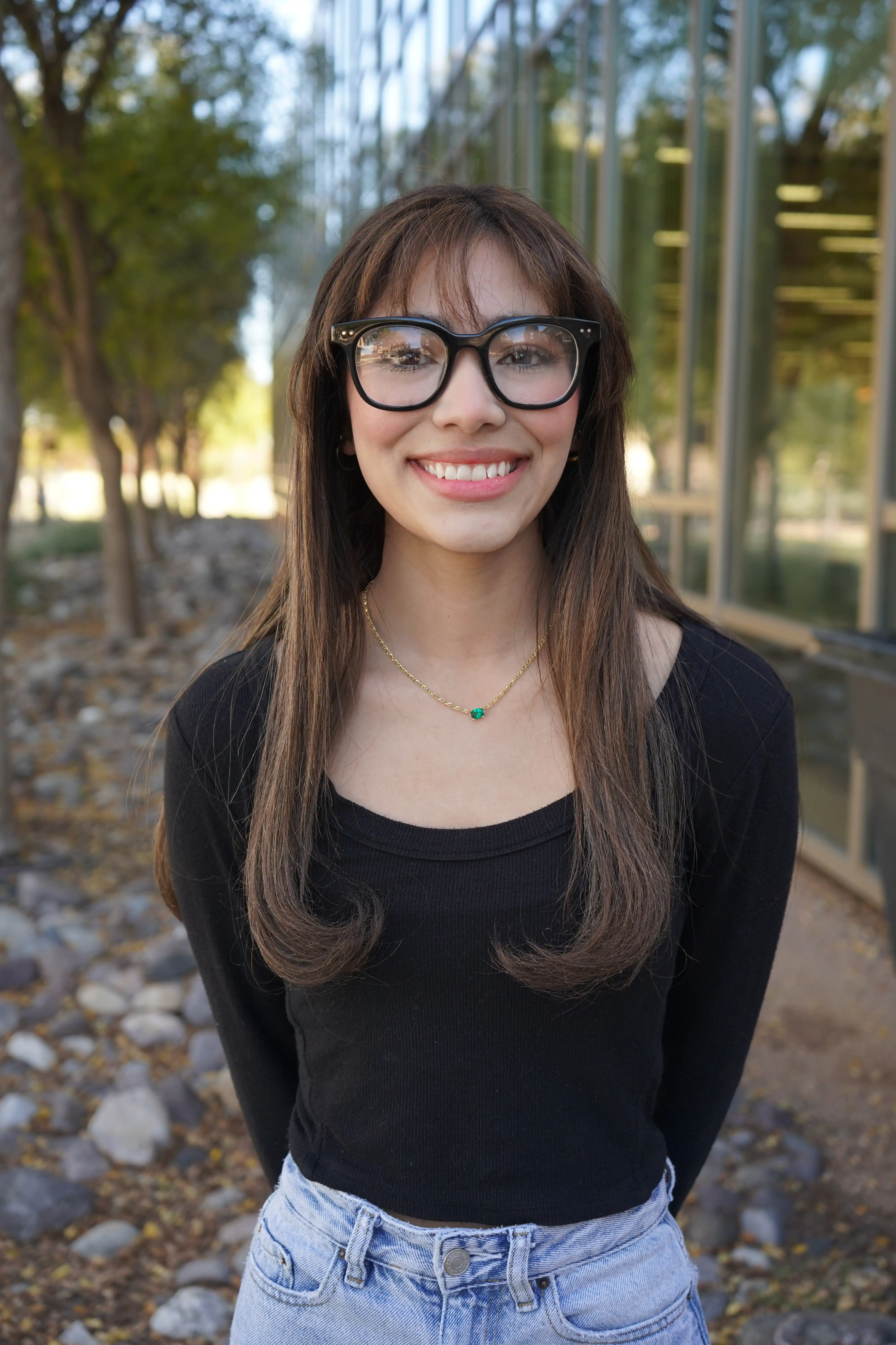 Amaya Villanueva at the on-campus library. 
