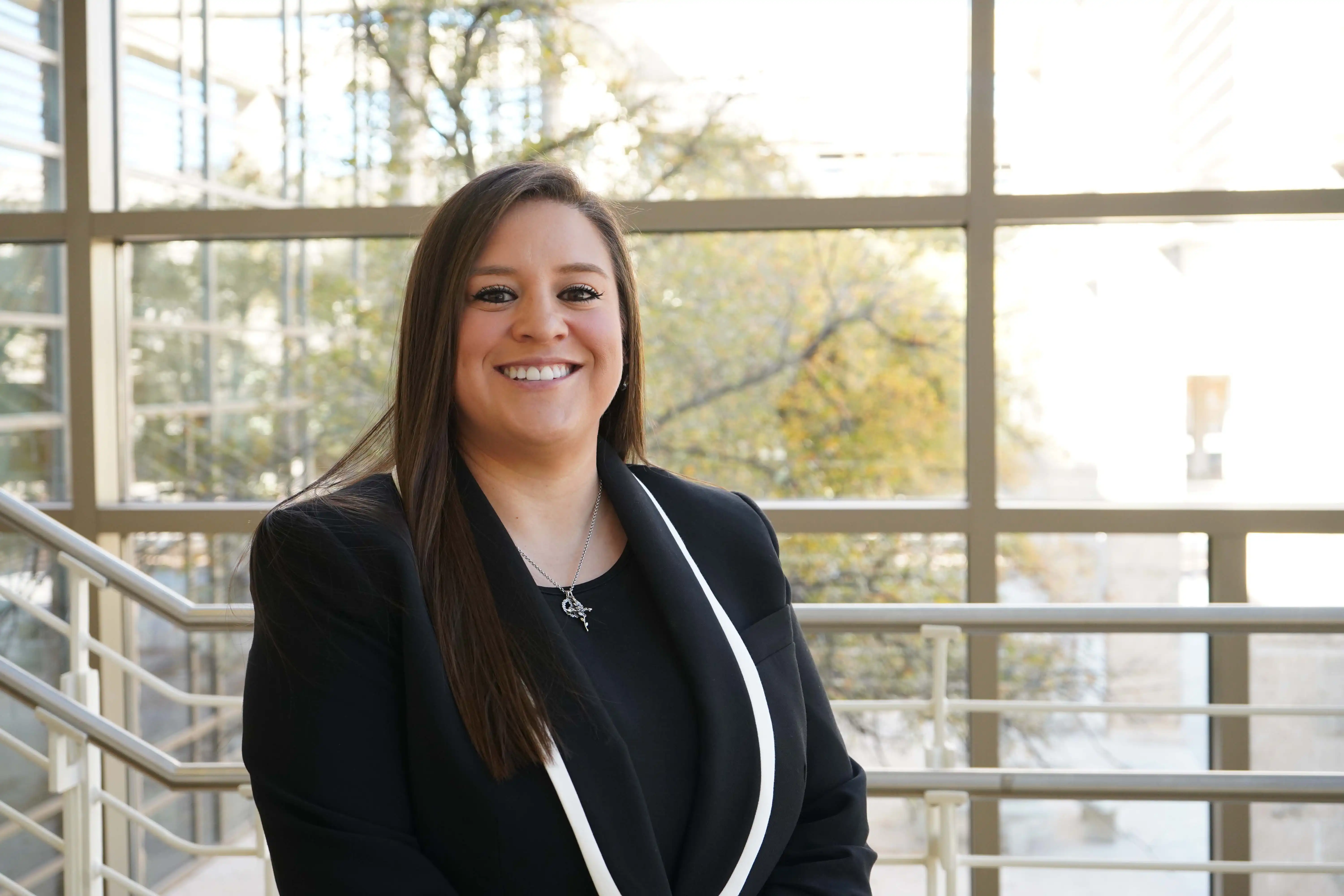 Ashley Salazar, UTPB graduate, in the on-campus library. 