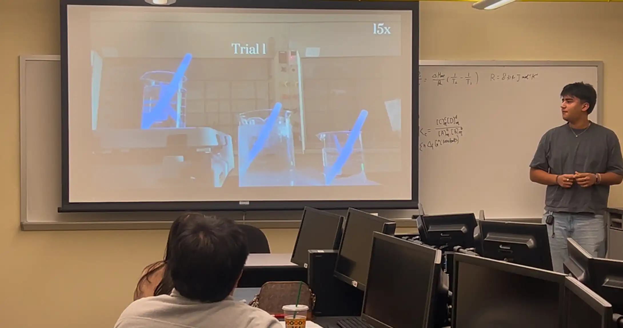 UTPB chemistry students presenting their research in class. 