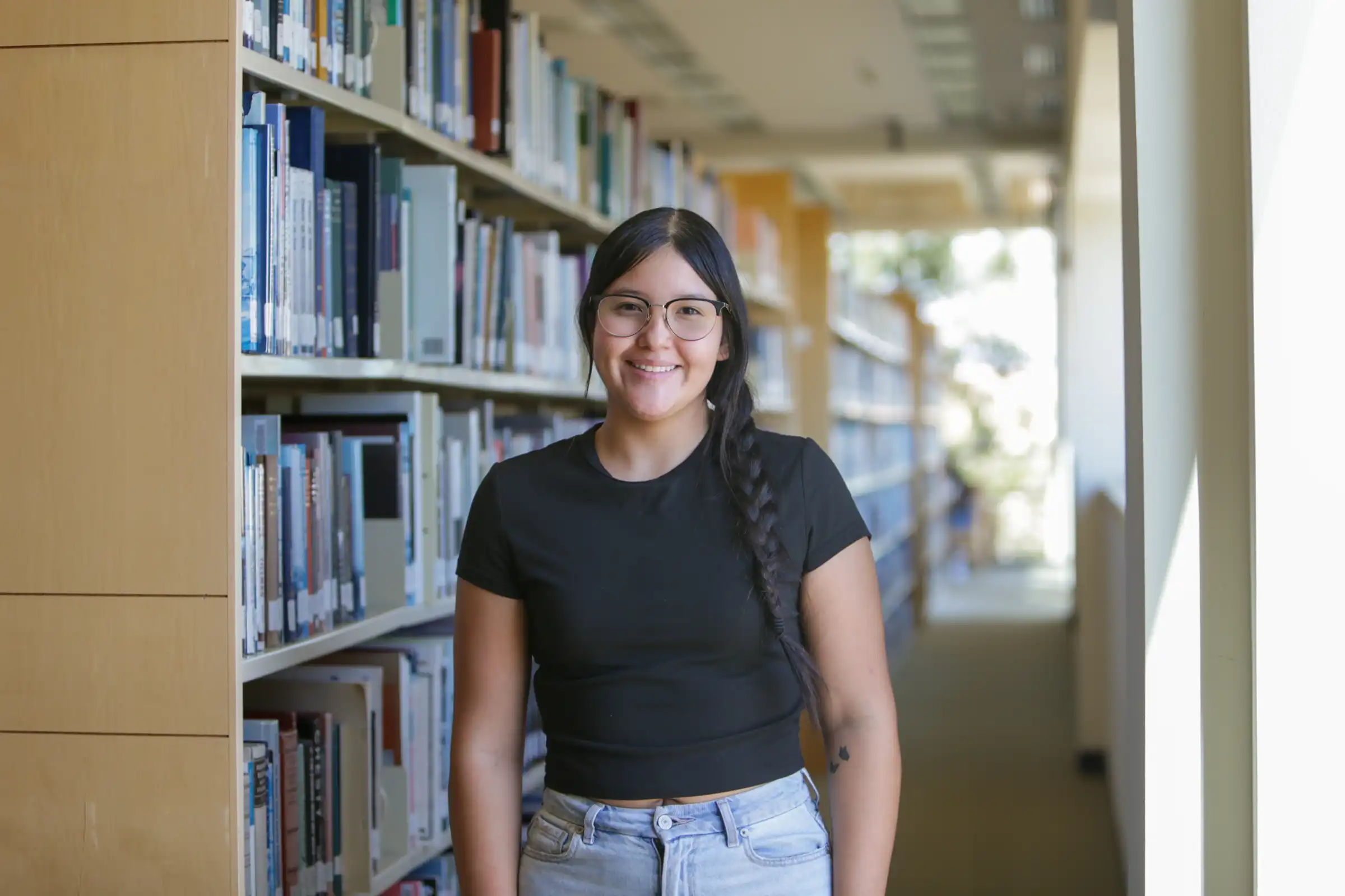 Janei Gonzales in UTPB's library. 