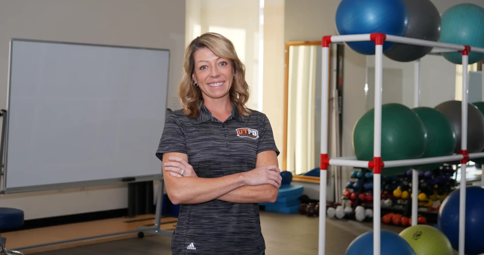 Lora Bedard in a lab at UTPB's Dr. Kirk Edwards Human Performance Center.