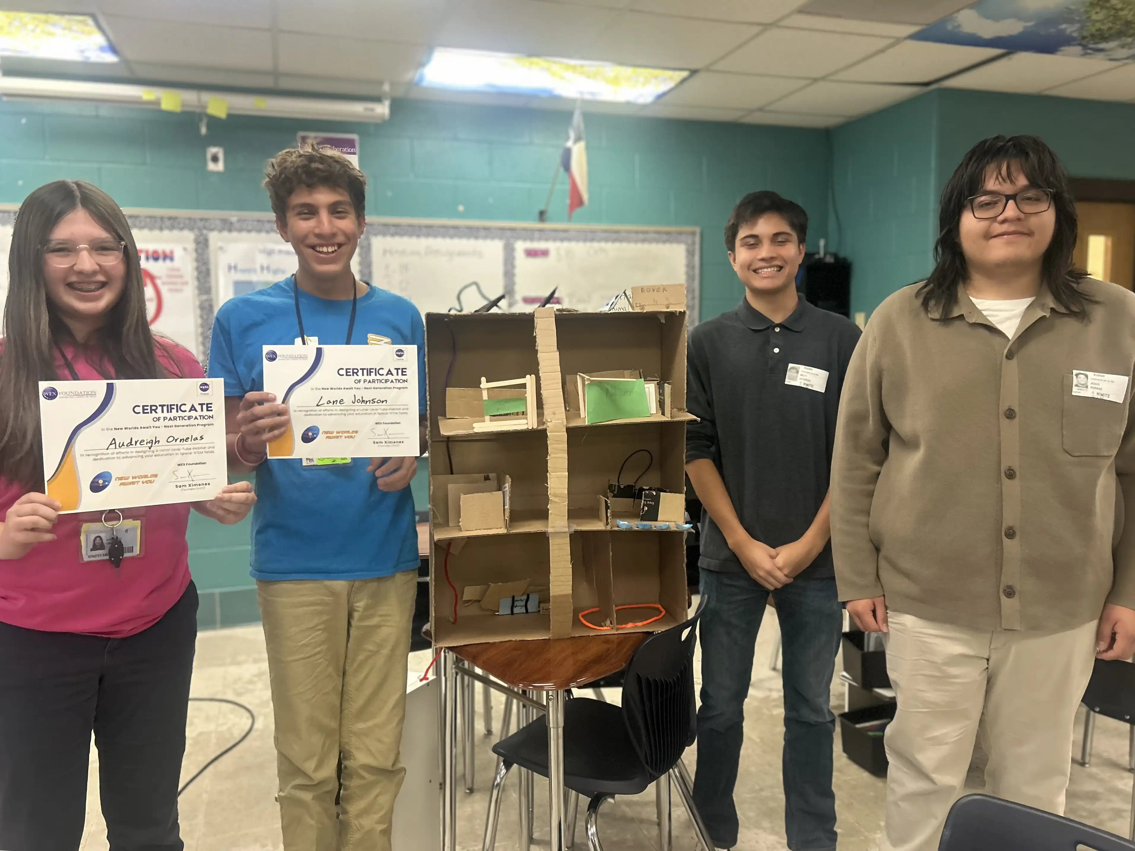 UTPB mentors with the Nimitz Middle school team members who secured first place in the challenge.