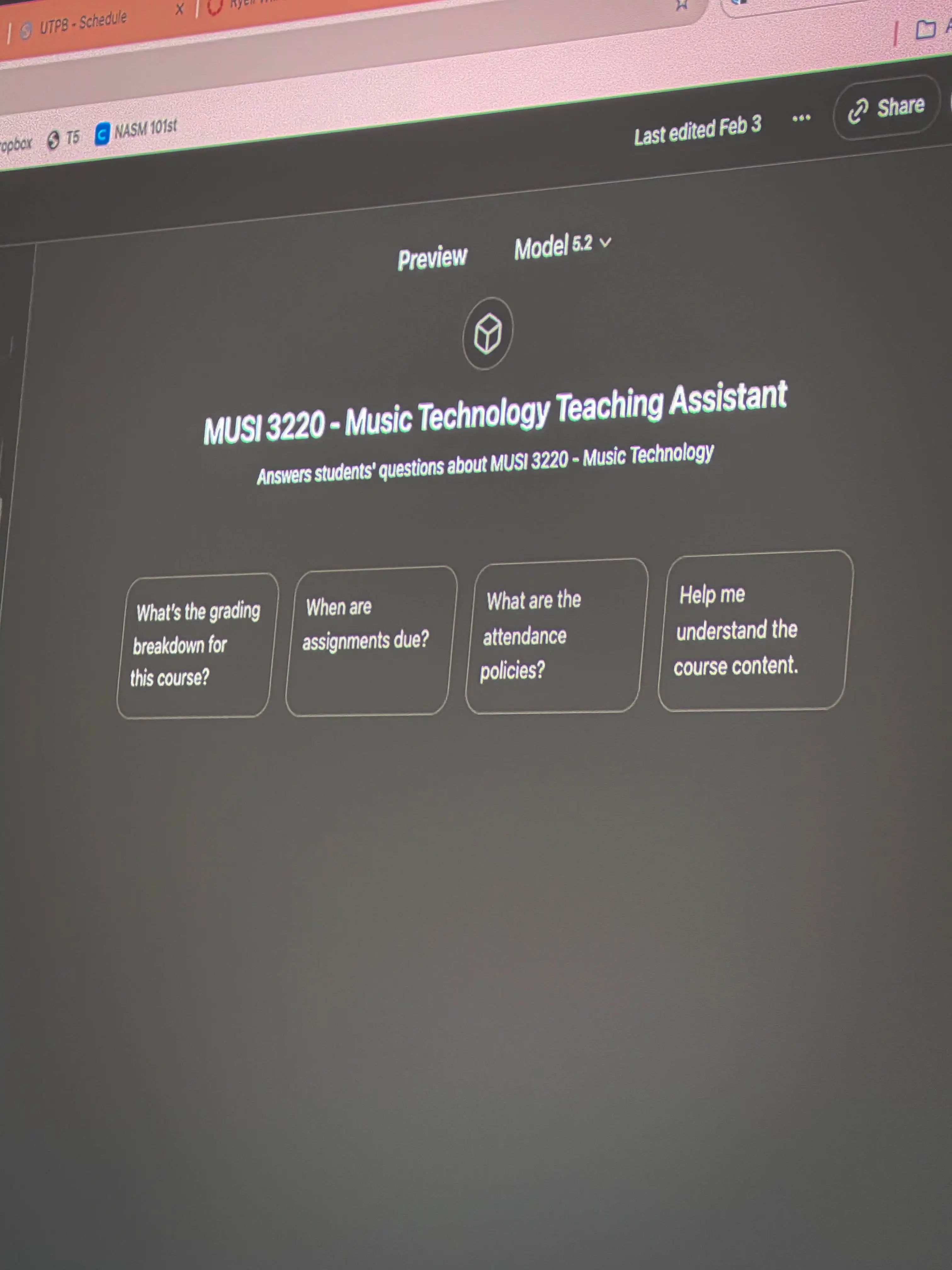 The AI Teaching Assistant's home screen. 