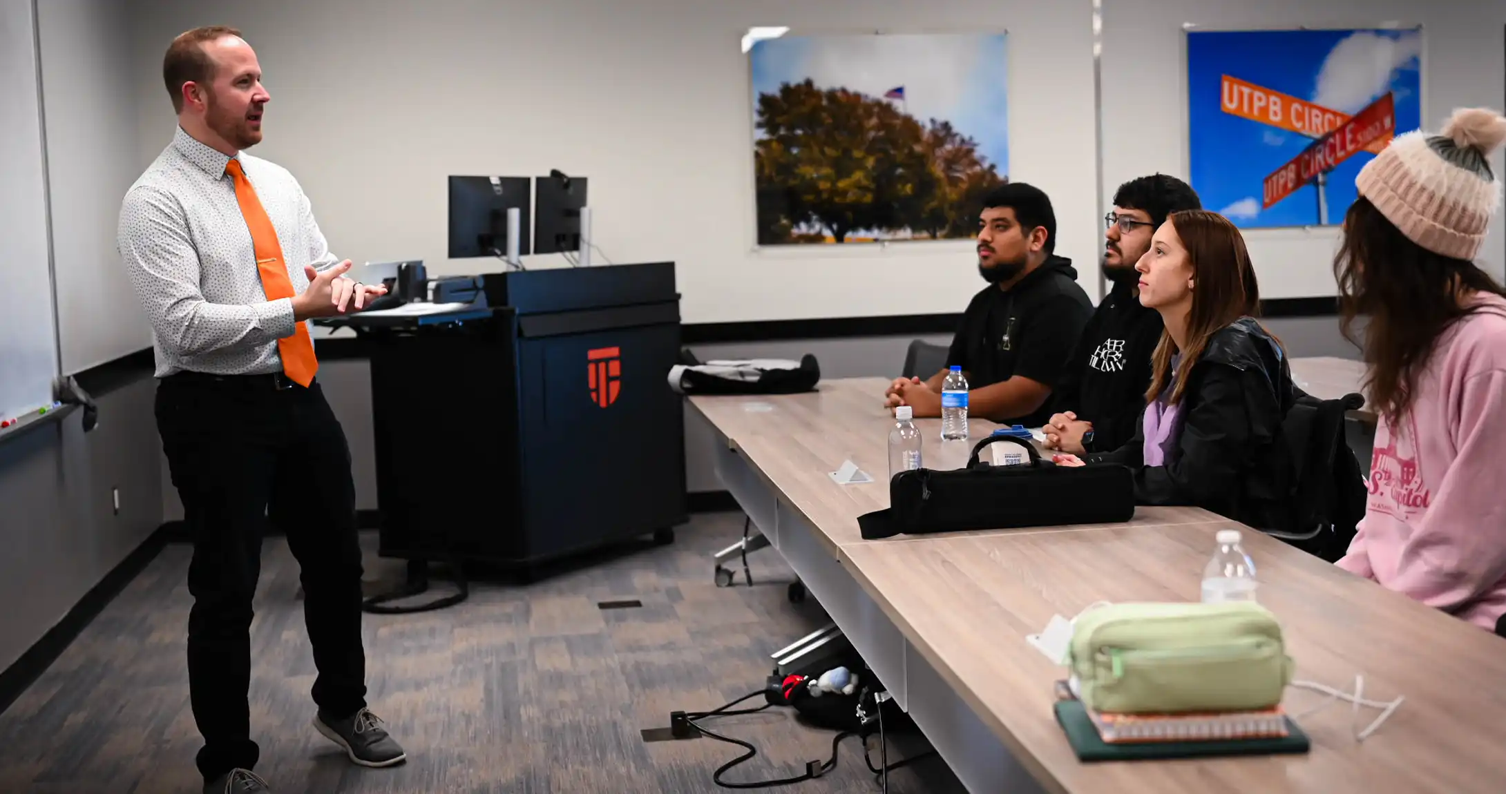 A professor teaching a class.