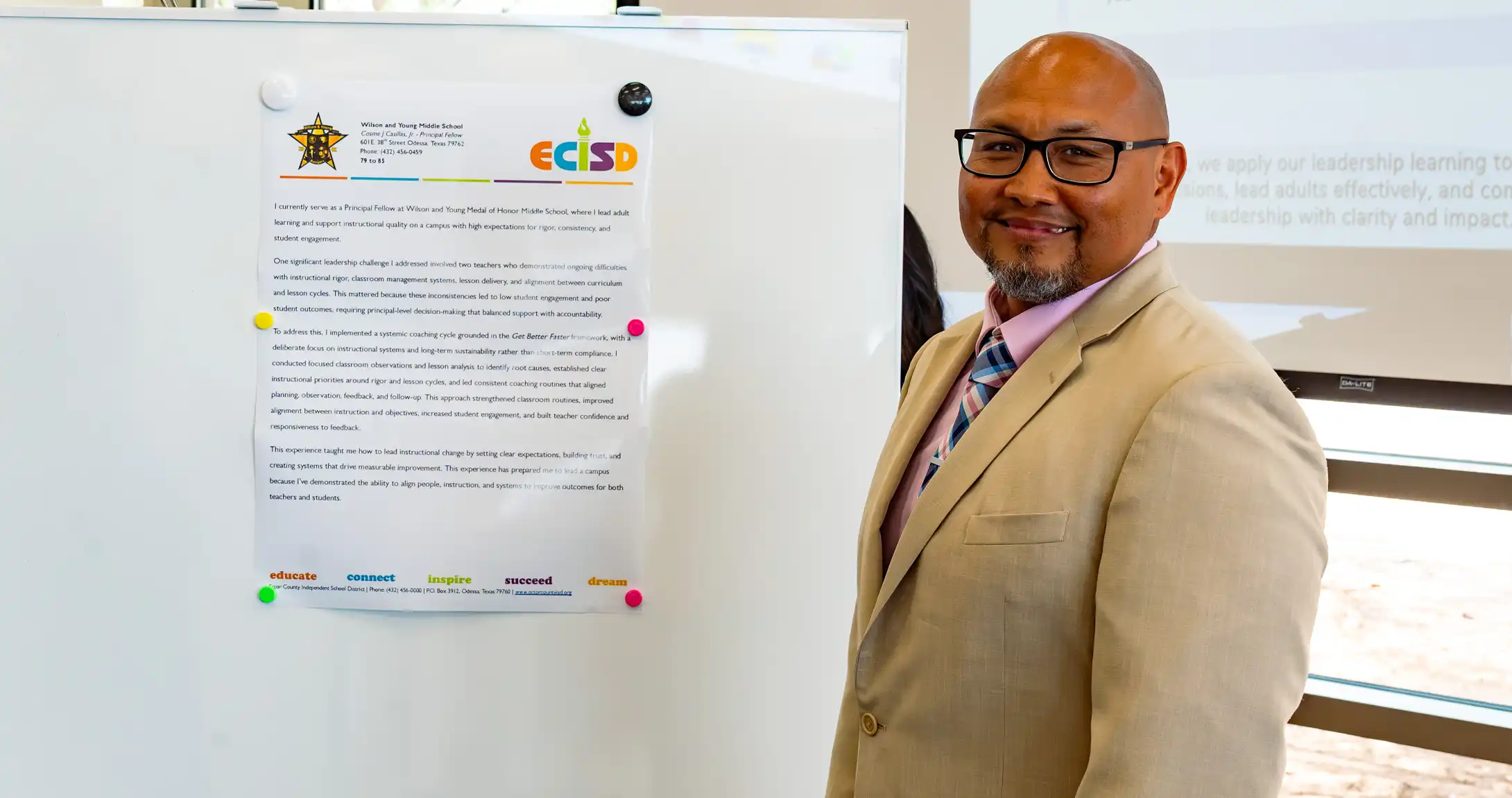 Cosme Casillas doing a mock presentation during his principal certification at UTPB.