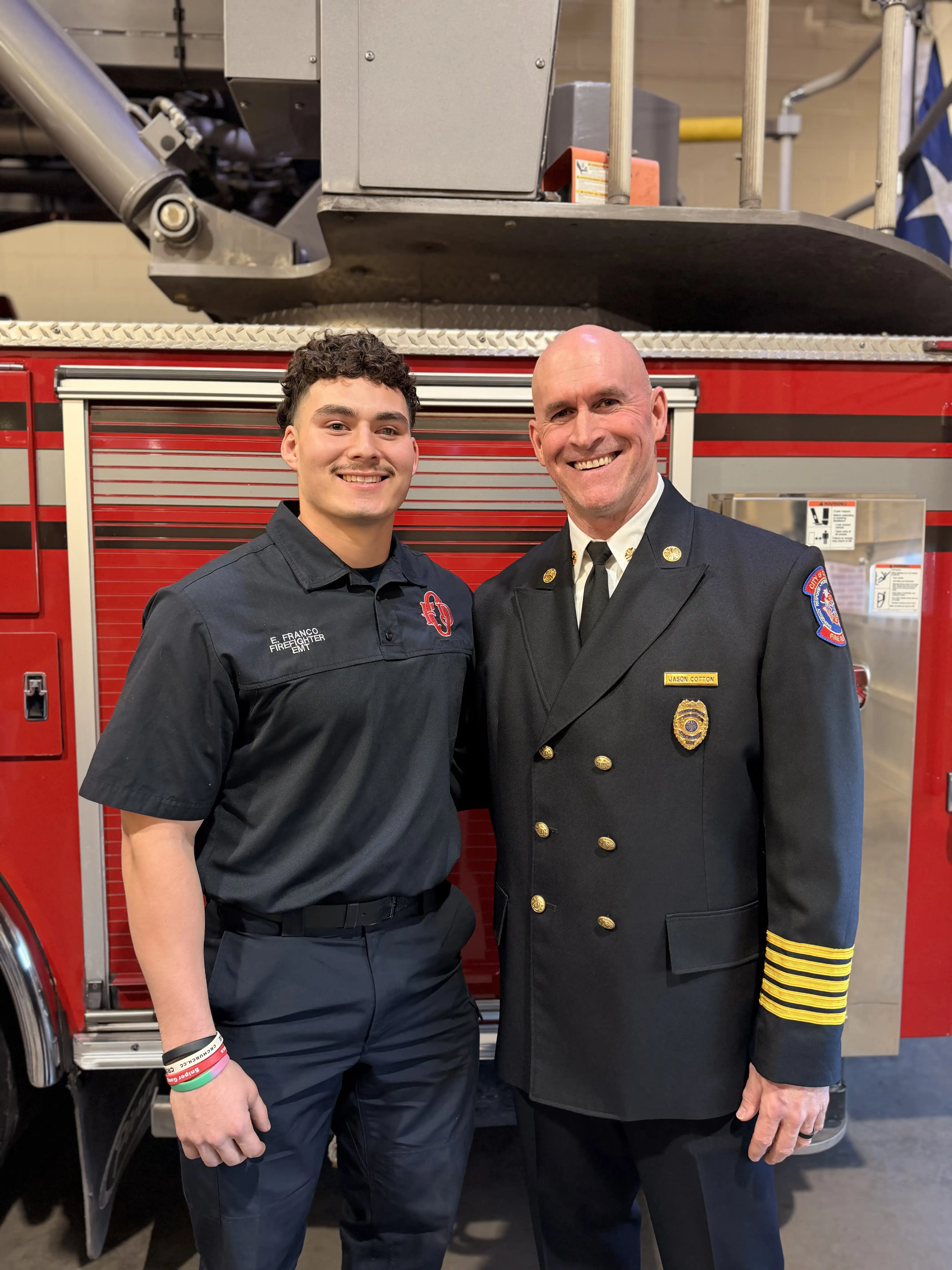 Eric Franco with OFR Fire Chief Jason Cotton. 