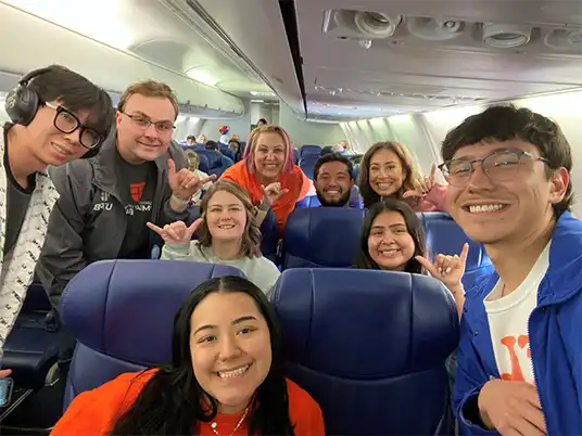 students and teachers on the flight to DC