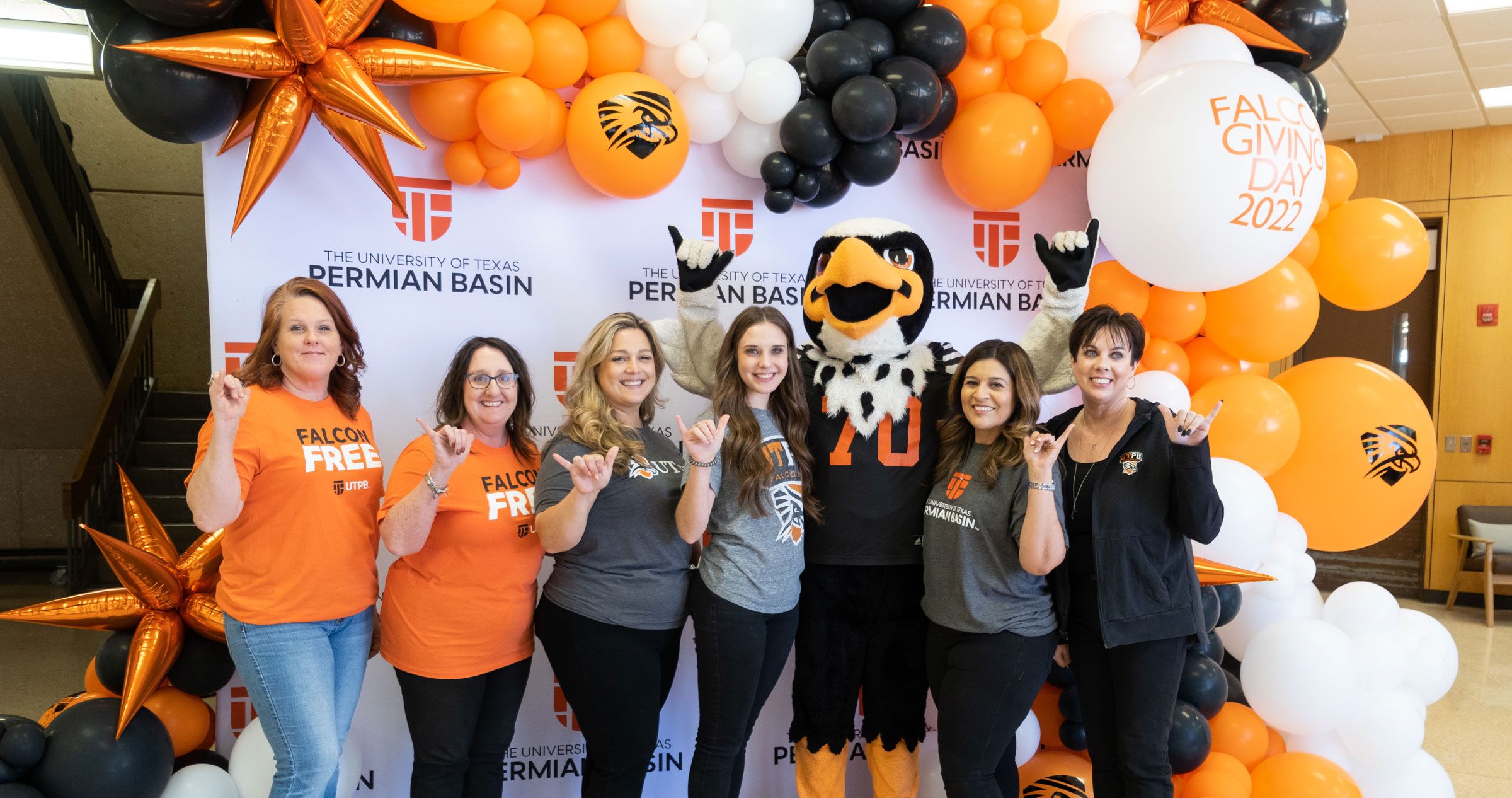 Freddy with UTPB Staff on Falcon Giving Day