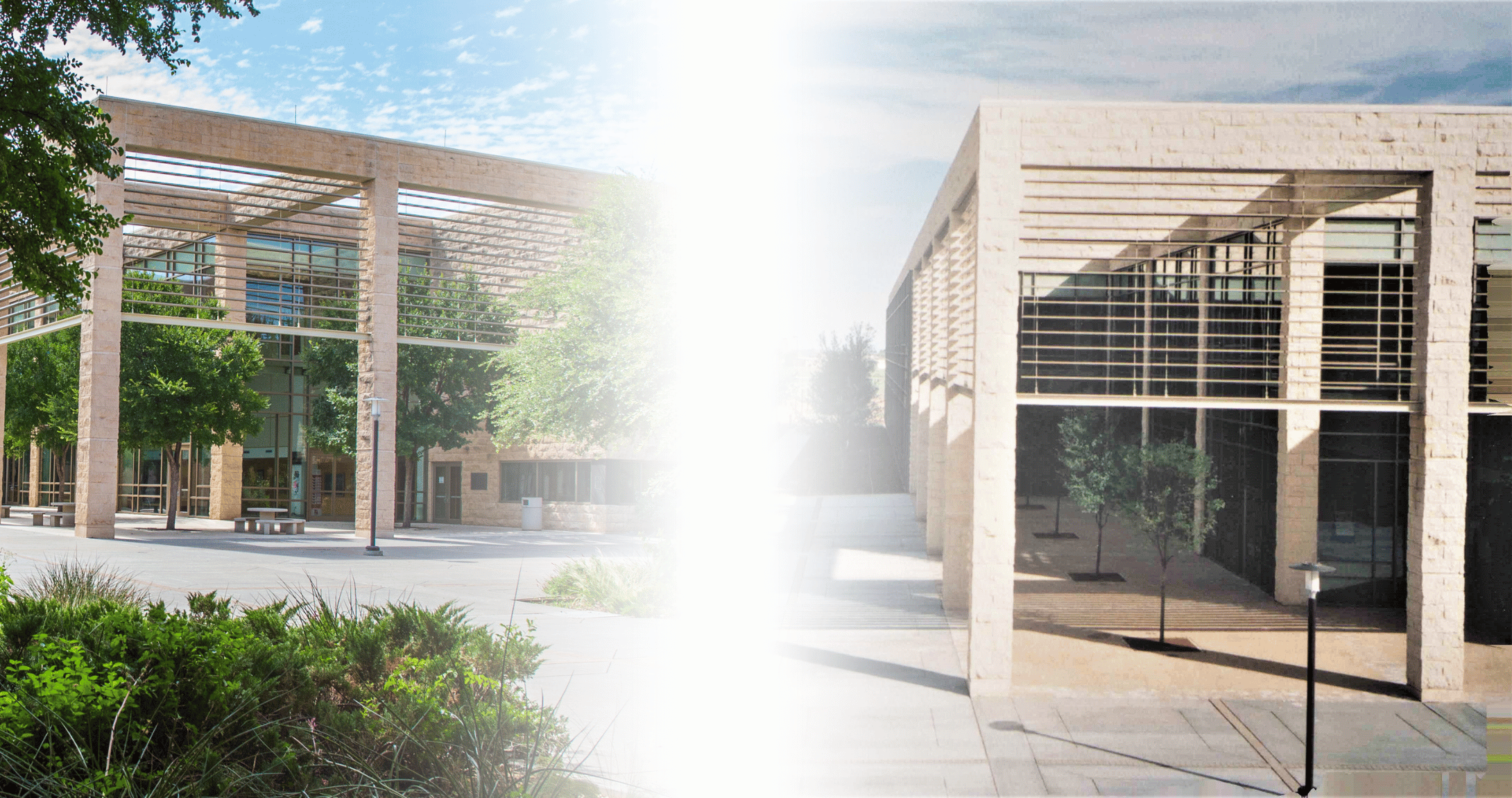 two photos of the library