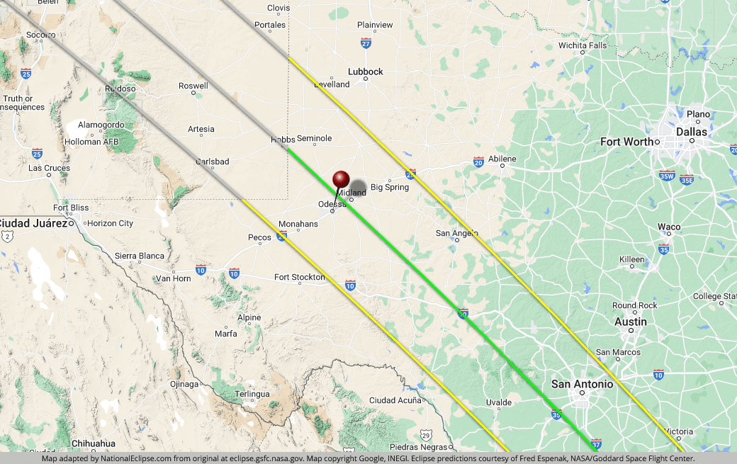 mapa que muestra el patrón del eclipse solar