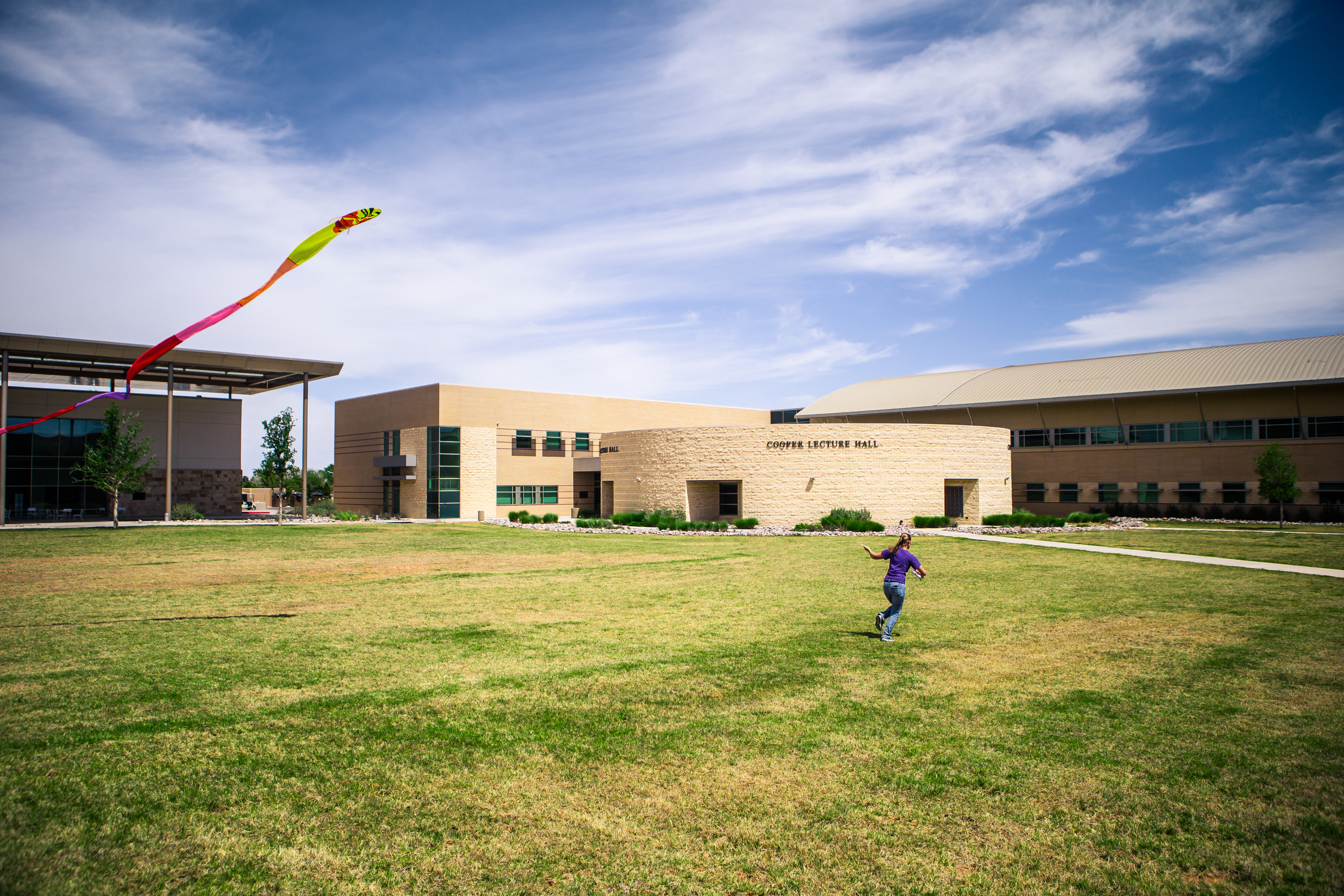 student flying a kite