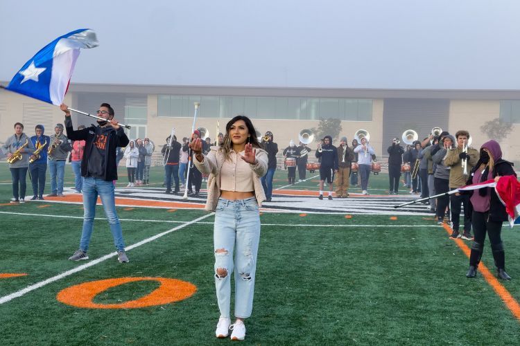 Image of Students with Twirler Flag